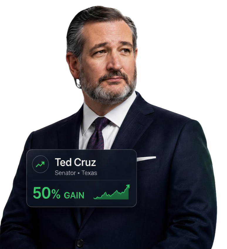 Senator Ted Cruz trading activity with stock gain chart on StoxRadar